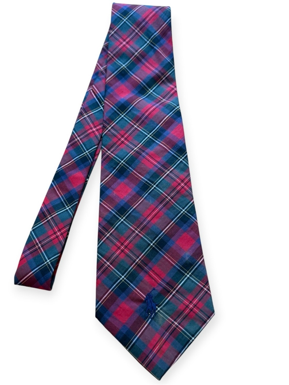 Vintage Polo Ralph Lauren Tie Red Tartan Plaid 100% Cotton Tie Hand Made In USA
